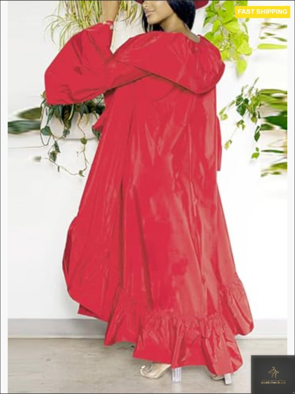 Oversized Ruffle Hem Cardigan Cape Trench Coat Open Front Maxi Chic - Picture 2 of 7